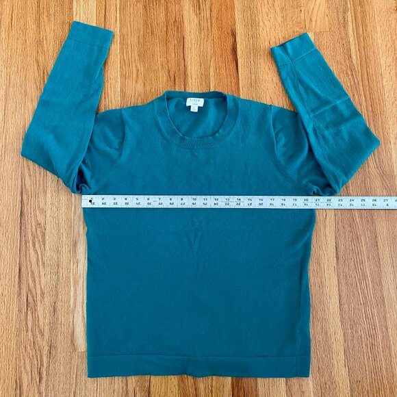 J Crew Factory Crew Neck Teddie Sweater Women’s Size Large Green Cotton Wool EUC - Picture 3 of 6